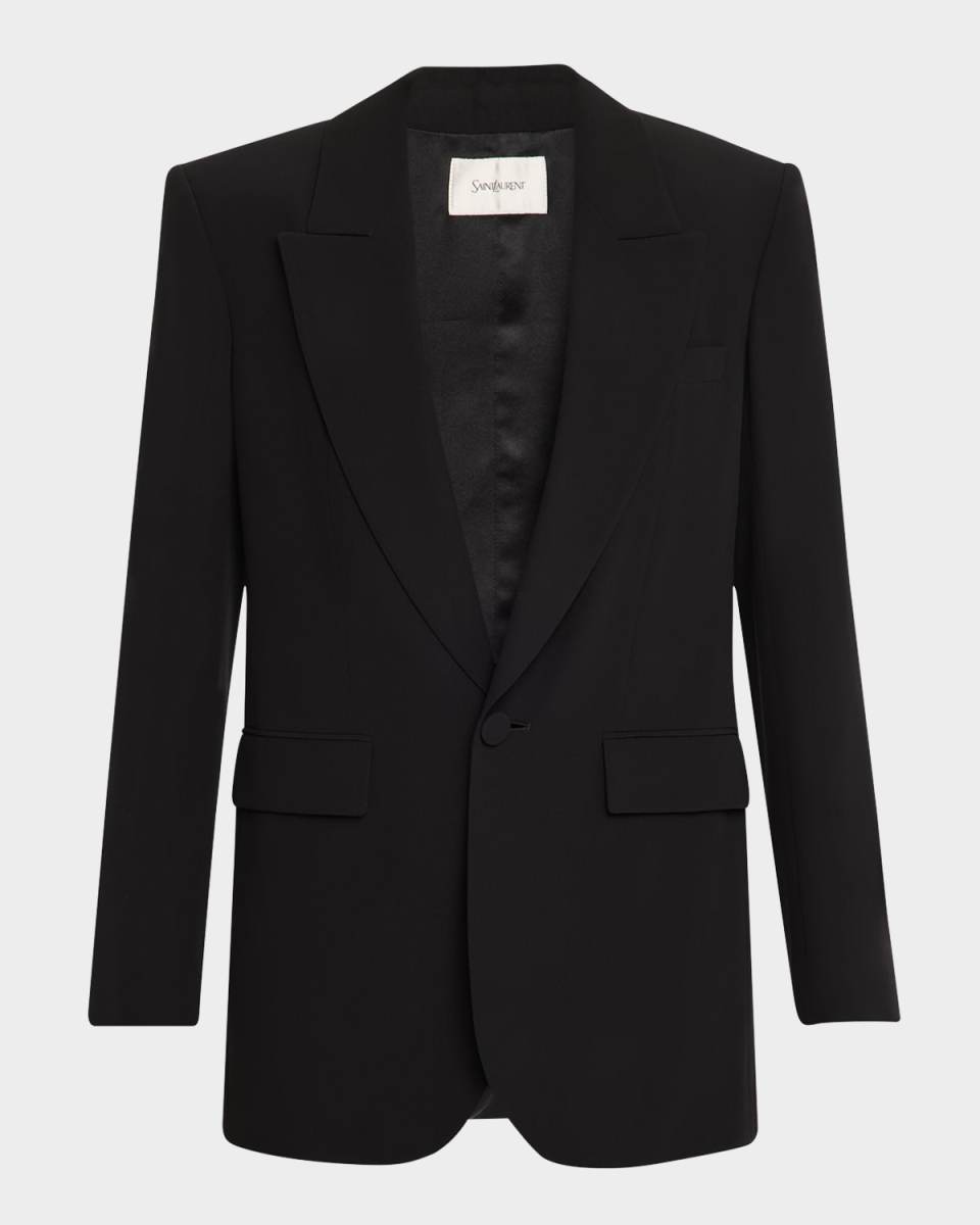 Oversized Single-Breasted Silk Blazer